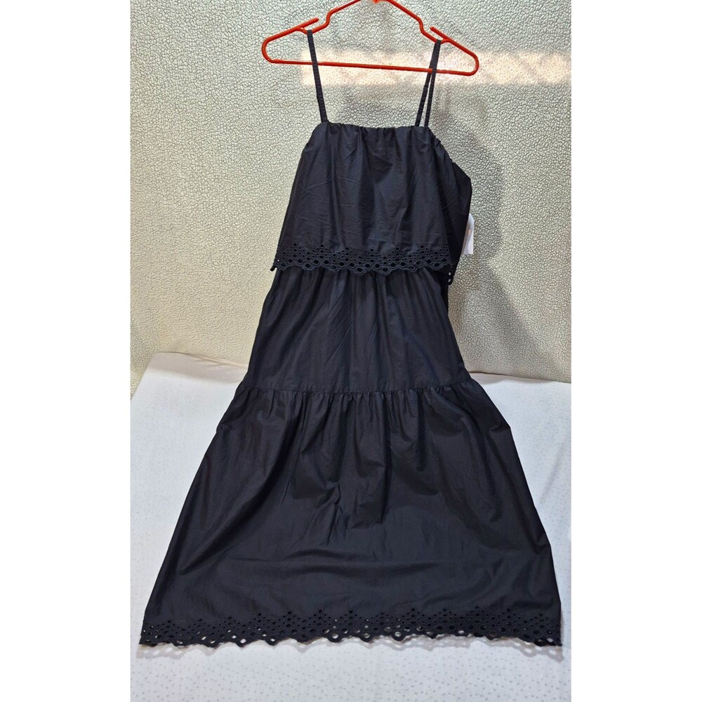 Time And Tru Womens Black Eyelet Midi Sundress Square Neck Size L NWT
